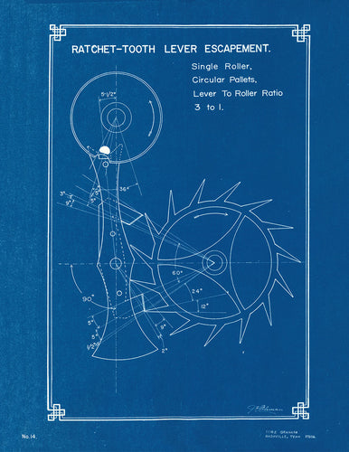 Vintage Blueprint - Ratchet Tooth Escapement by J.E. Coleman