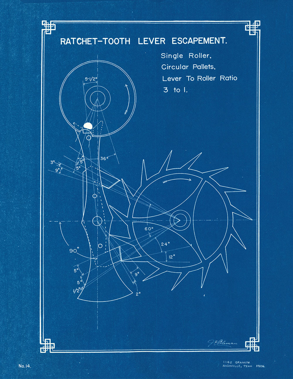 Vintage Blueprint - Ratchet Tooth Escapement by J.E. Coleman